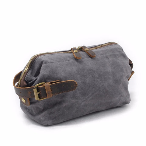 DAYGOS Canvas Travel Toiletry Organizer Shaving Dopp Kit Leather Travel Cosmetic Bag Makeup Men Handbag Casual Zipper Wash Cases