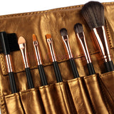 Sale! High Quality 7 Makeup Brush Set Kit in Sleek Golden Leather Bag Portable Make up Brushes