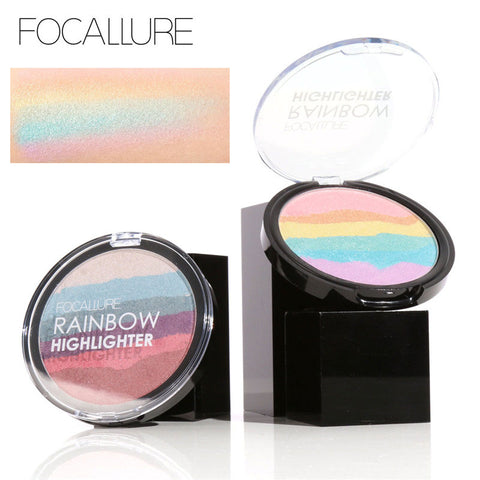 FOCALLURE Pro DIY Rainbow Highlighter Powder Palette Bronzer Contour Soft Mineral Face Highlighter Makeup Palette Kit