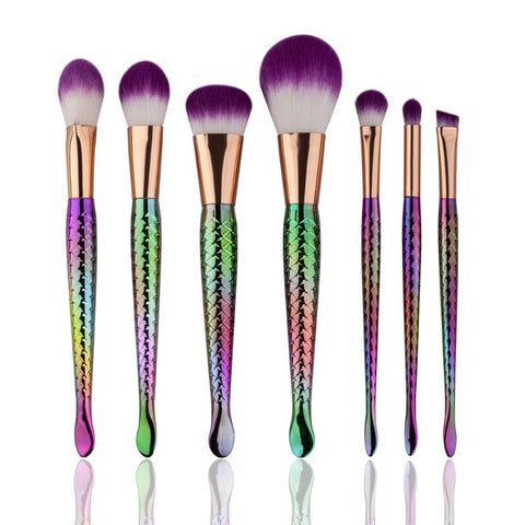 7pcs Pro Mermaid Makeup Brushe Cosmetic Foundation Powder Eyeshadow Contour Concealer Blending Blush Fish Tail Fish-shaped Brush