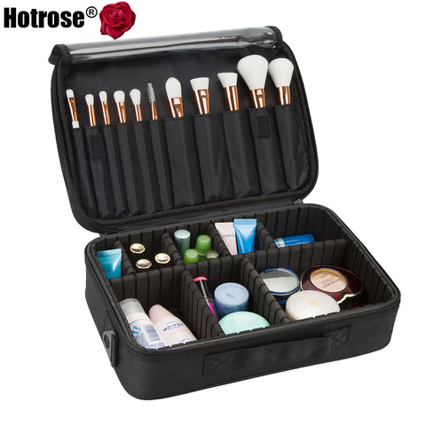 Hotrose Professional Makeup Brush Case 3 Layers Cosmetic Beauty Artist Organizer Makeup Suitcase Large Space with Shoulder Strap