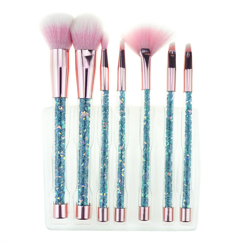 Bling 7PCS Aquarium Liquid Glitter Brush Set Mermaid Makeup Brushes Pincel Kit Portable Eyebrow Eyeshadow Brush Set Makeup Tools