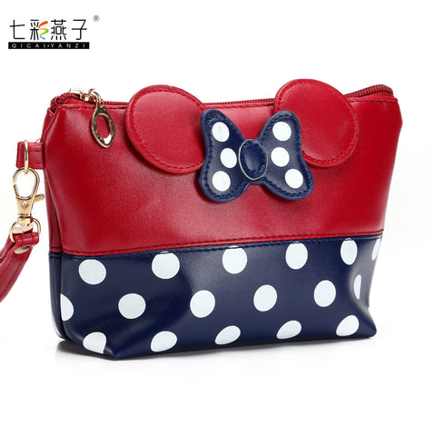 mickey minnie Cosmetic Bags Women Makeup Bag New Cartoon Large Bow tie clutch Women Packages PU Leather Bag