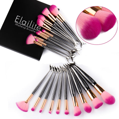 10PCS Unicorn Mermaid Makeup Brushes Foundation Cosmetic Soft Blush Face Powder Deluxe Black