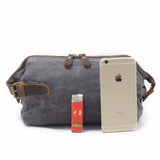 DAYGOS Canvas Travel Toiletry Organizer Shaving Dopp Kit Leather Travel Cosmetic Bag Makeup Men Handbag Casual Zipper Wash Cases