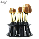 Oval Makeup Brushes Professional 10pcs Oval Brush Set Toothbrush Make Up Brushes with Brush Holder