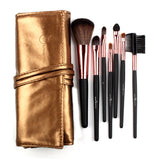 Sale! High Quality 7 Makeup Brush Set Kit in Sleek Golden Leather Bag Portable Make up Brushes