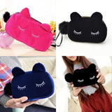 ISKYBOB Portable Cartoon Cat Coin Storage Case Travel Makeup Flannel Pouch Cosmetic Bag