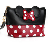 mickey minnie Cosmetic Bags Women Makeup Bag New Cartoon Large Bow tie clutch Women Packages PU Leather Bag