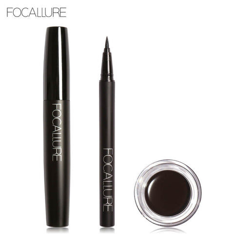 FOCALLURE Pro 3Pcs Eyes Daily Makeup Use Black Eyeliner Mascara and Eyebrow Cream