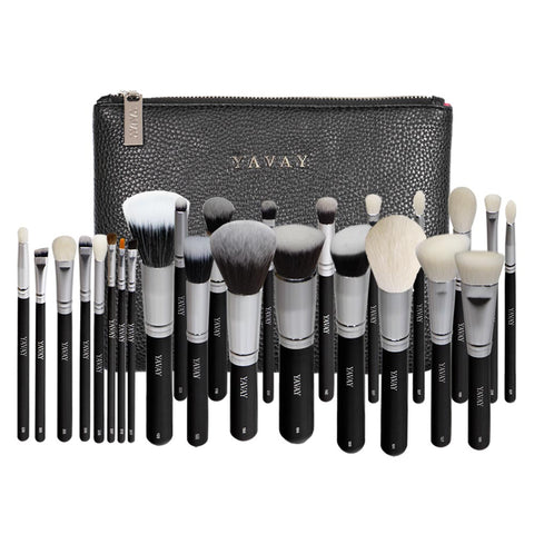 YAVAY 25pcs Original Pro Luxury Artist Makeup Brush Set Goat Hair Synthetic Hair Cosmetics Brushes With PU Leather bag Case