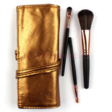 Sale! High Quality 7 Makeup Brush Set Kit in Sleek Golden Leather Bag Portable Make up Brushes