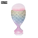 Lovely Mermaid Foundation Makeup Brush Fish Shaped Powder Blusher Cosmetic Makeup Brush Tool Kit Fishtail Bottom Contour Brushes