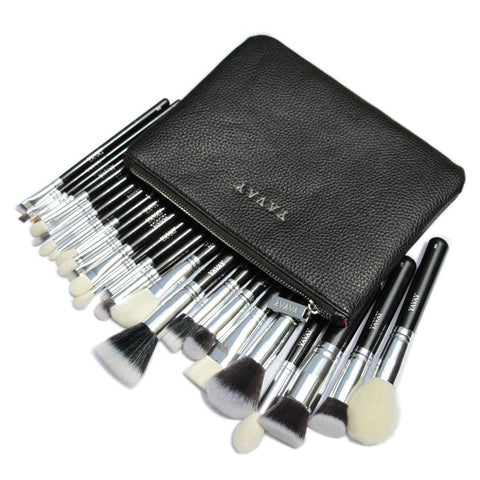 YAVAY 25pcs Original Pro Luxury Artist Makeup Brush Set Goat Hair Synthetic Hair Cosmetics Brushes With PU Leather bag Case