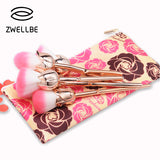 zwellbe 6 Pcs Rose Gloden Flower Shape Makeup Brushes Set Cosmetic Powder Face Pinceis Tool Blush Kabuki Brush Brocha Maquillaje