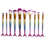 10Pcs Unicorn Mermaid Makeup Brush Set Fish Tail Foundation Powder Eyeshadow Make up Brushes Contour Blending Cosmetic Brushes