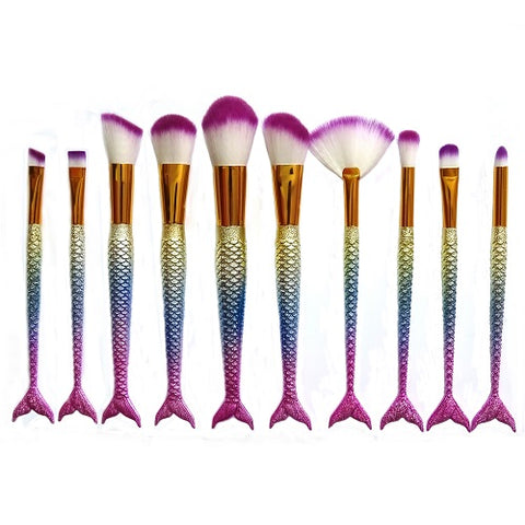 10Pcs Unicorn Mermaid Makeup Brush Set Fish Tail Foundation Powder Eyeshadow Make up Brushes Contour Blending Cosmetic Brushes