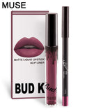 BUD K Lipstick Sets Long Lasting Matte Liquid Lipstick+velvet Lips Pencil Makeup Waterproof Matt Batom Nude Liquid Lip Gloss