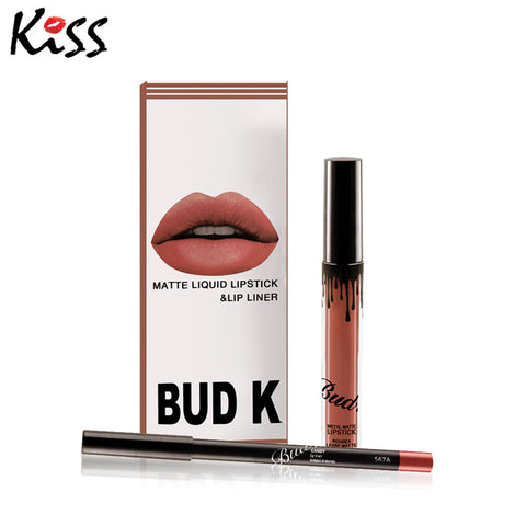 BUD K Lipstick Sets Long Lasting Matte Liquid Lipstick+velvet Lips Pencil Makeup Waterproof Matt Batom Nude Liquid Lip Gloss
