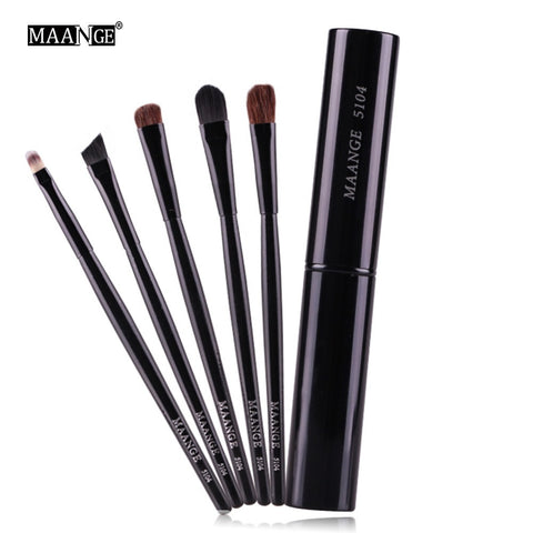 MAANGE 5pcs Pro Eye Shadow Brushes Set Powder Lips Eyebrow Eyeliner Makeup Brush Cosmetic Beauty Make Up Tool Case Kit With Logo