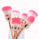 zwellbe 6 Pcs Rose Gloden Flower Shape Makeup Brushes Set Cosmetic Powder Face Pinceis Tool Blush Kabuki Brush Brocha Maquillaje