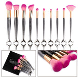 10PCS Unicorn Mermaid Makeup Brushes Foundation Cosmetic Soft Blush Face Powder Deluxe Black