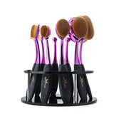 Oval Makeup Brushes Professional 10pcs Oval Brush Set Toothbrush Make Up Brushes with Brush Holder