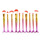 10Pcs Unicorn Mermaid Makeup Brush Set Fish Tail Foundation Powder Eyeshadow Make up Brushes Contour Blending Cosmetic Brushes