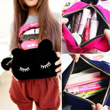 ISKYBOB Portable Cartoon Cat Coin Storage Case Travel Makeup Flannel Pouch Cosmetic Bag