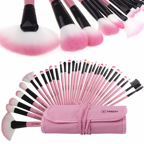 VANDER Pink 32pcs Makeup Brush Set Professional Cosmetic Kits Brushes Foundation Powder Blusher Eyeliner pincel maquiagem w/ Bag