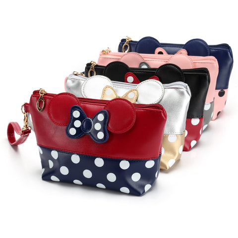 mickey minnie Cosmetic Bags Women Makeup Bag New Cartoon Large Bow tie clutch Women Packages PU Leather Bag