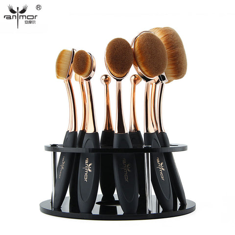 Oval Makeup Brushes Professional 10pcs Oval Brush Set Toothbrush Make Up Brushes with Brush Holder