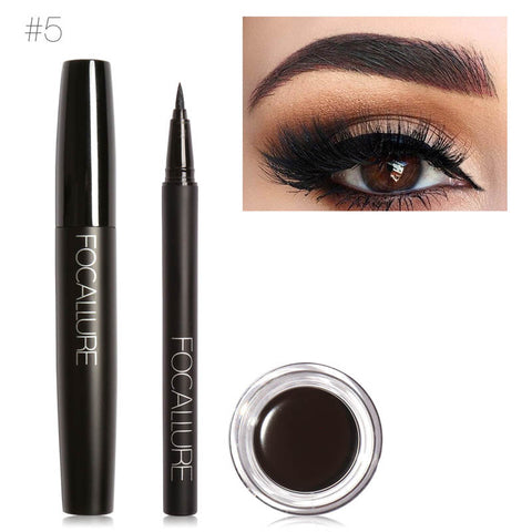 FOCALLURE Pro 3Pcs Eyes Daily Makeup Use Black Eyeliner Mascara and Eyebrow Cream
