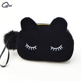ISKYBOB Portable Cartoon Cat Coin Storage Case Travel Makeup Flannel Pouch Cosmetic Bag