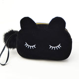 ISKYBOB Portable Cartoon Cat Coin Storage Case Travel Makeup Flannel Pouch Cosmetic Bag