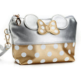 mickey minnie Cosmetic Bags Women Makeup Bag New Cartoon Large Bow tie clutch Women Packages PU Leather Bag