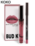 BUD K Lipstick Sets Long Lasting Matte Liquid Lipstick+velvet Lips Pencil Makeup Waterproof Matt Batom Nude Liquid Lip Gloss