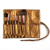 Sale! High Quality 7 Makeup Brush Set Kit in Sleek Golden Leather Bag Portable Make up Brushes