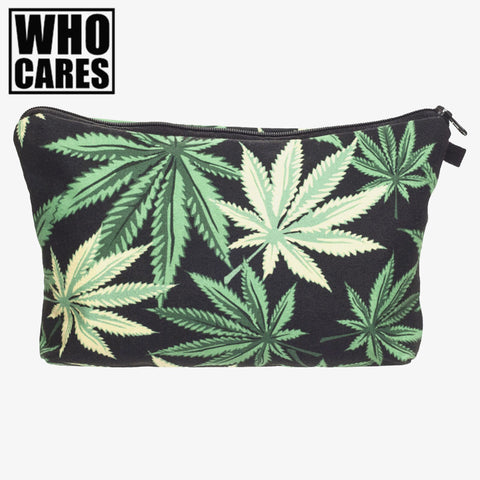 Black weed 3D printing black Cosmetic Cases women makeup bag 2017 Fashion who cares cosmetic bag trousse de maquillage neceser