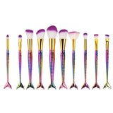 10Pcs Unicorn Mermaid Makeup Brush Set Fish Tail Foundation Powder Eyeshadow Make up Brushes Contour Blending Cosmetic Brushes