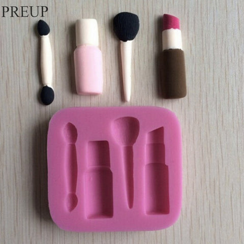 PREUP Makeup Tools Design Lipstick Fondant Cake Mould 3D Silicone Soap Chocolate Candy Mould Decorative baking Bakeware kitchen