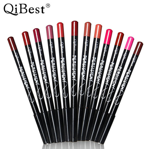 Qibest Brand 12 Colors Waterproof Lip Liner Makeup Set Long-lasting Matte Lipsticks Wood Persistent Nude Lip Pencil Lot