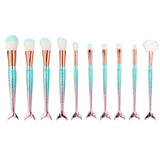 10Pcs Unicorn Mermaid Makeup Brush Set Fish Tail Foundation Powder Eyeshadow Make up Brushes Contour Blending Cosmetic Brushes